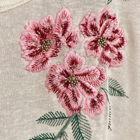 NWT Anthropologie Embroidered Linen Floral Top White Pink Size Small - Picture 11 of 16